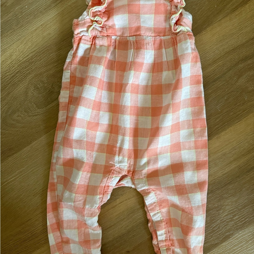 Baby Gap Pink Gingham Romper Ruffle Straps 12–18 Months Summer